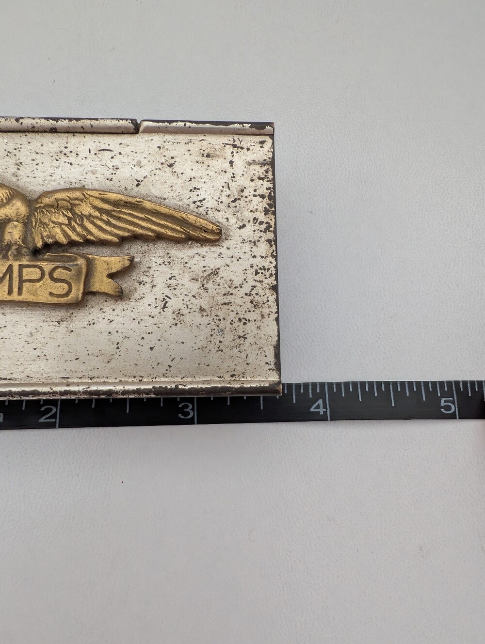 Vtg Brass Federal Eagle Stamp Box Case Hinged Lid Metal Desk Organizer Antique - Picture 3 of 5